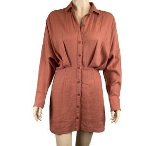 Abercrombie & Fitch Button-Up‎ Linen-Blend Dress Size Small Rust Long SLeeve